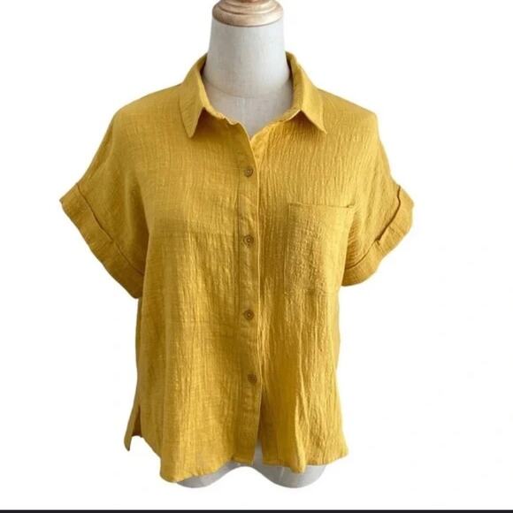 Le Lis Yellow Gold Button Down Camp Shirt Medium - Picture 1 of 5
